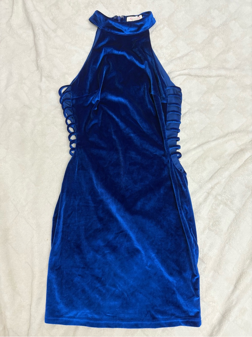 a'gaci Royal Blue Velvet Halter Mini Dress